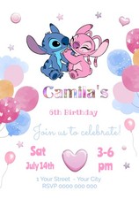 IMPRESO Invitaciones de Cumpleaños ARCHIVO DIGITAL PERSONALIZADO Lola and Stitch