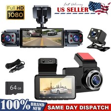 4-Channel/Dual Dash Cam Night Vision Adjustable Driving Record Kit 64GB Card