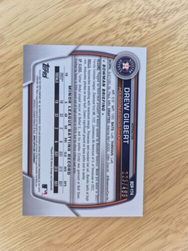Drew Gilbert 2023 Bowman Chrome Refractor /499 #BCP-16 Houston Astros (RC) - Picture 2 of 2