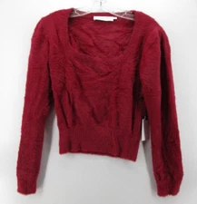ASTR The Label Sweater Women Large Red Plush Fleece Fuzzy Crop Pullover NEW