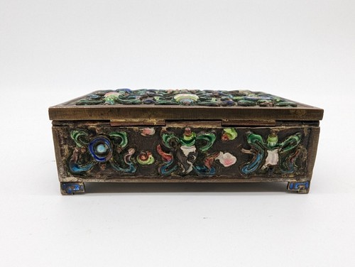Cloisonne Repousse Emaille Messing florales Design Schatulle handbemalt alt chinesisch - Bild 8 von 10