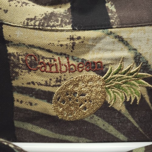 Caribbean Shirt Mens 3XLT Brown Black Silk Hawaiian Short Sleeve Button-Up - Picture 5 of 10