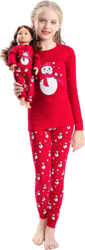 Girls Matching Doll&Toddler 4 Piece Cotton Pajamas Toddler Christmas Sleepwear - Picture 8 of 12