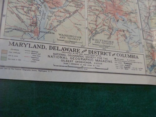 Original NATIONAL GEOGRAPHIC MAP: 1925 MARYLAND, DELAWARE & D.C. 13 X 19 - Picture 2 of 5