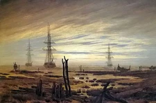 Oil painting caspar david friedrich - ships at anchor sunset landscape on canvas