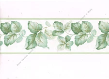 Green Ivy Leaf Vine White Vinyl Textured Embossed Wallpaper Border 5-1/4" High