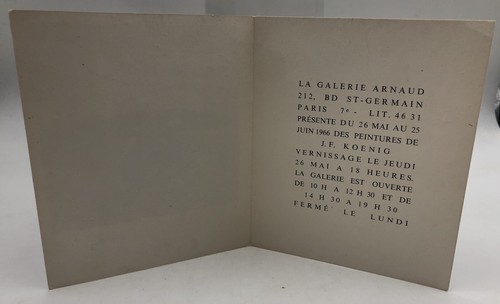 John F. Koenig / Galerie Arnaud - Invitation signée pour le vernissage de l'expo - Imagen 3 de 5