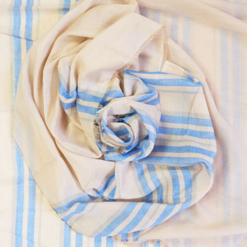 Blue Pacific Turkish Cotton Stripe Scarf in Wedgewood and Sand - Picture 3 of 7