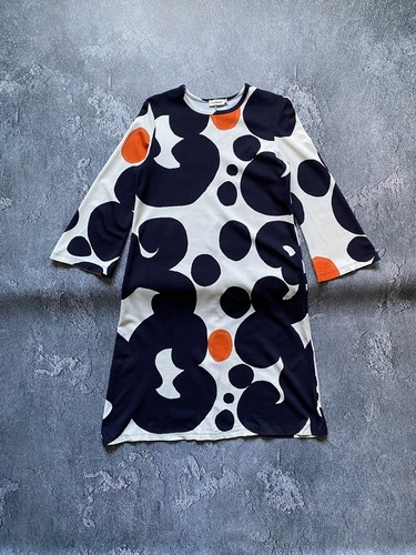 Marimekko Kaolini Keidas 3/4 Flare Sleeve Stretch Multi Logo Viscose Dress - Picture 11 of 15