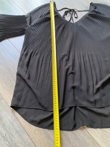 River island blouse swing pleated plisse long sleeve frill chiffon black uk 12 - Picture 3 of 24