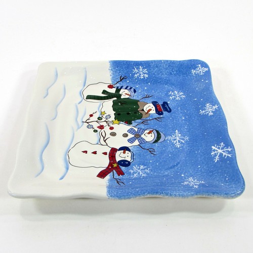 St. Nicholas Square BUTTON UP 11" Square Dinner Plate Snowman Family Tree Mint - Picture 10 of 12