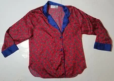 GO SOFTLY Women's Red Paisley Blouse Shirt Pajama Short Sleeves Button Medium 