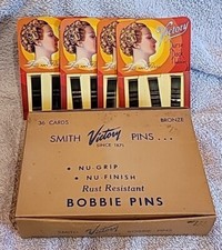1950s Victory Original Bobby Pins CASE with 36 CARDS Pinup Beauty Salon Barber