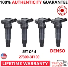 OEM DENSO Set of 4 Ignition Coils For 2008-2017 Hyundai & Kia I4 V8, 27300-3F100
