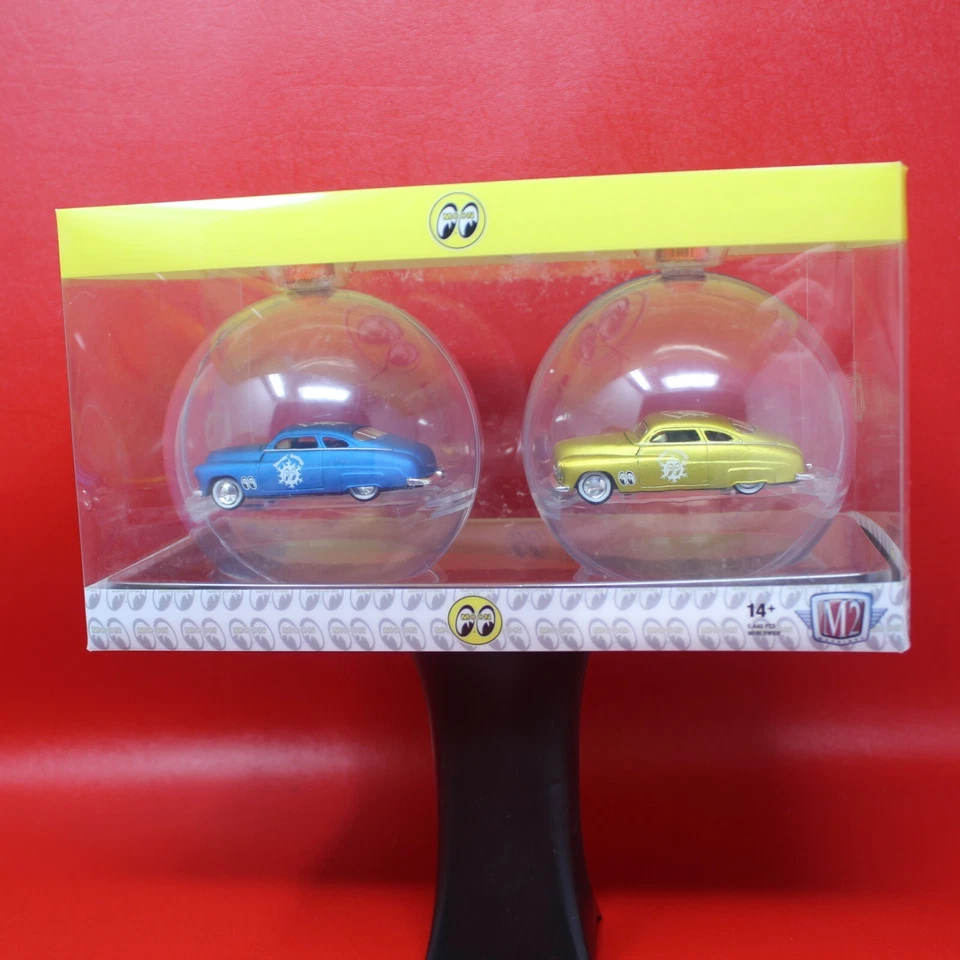 M2 Machines Christmas Ornament 2-Pack 1949 Mercury Yellow + Blue MOONEYES - Image 3 of 4