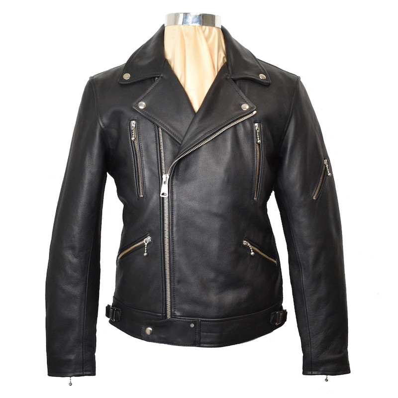Goldtop 617 Mens Black Leather Motorcycle Jacket Classic Brando Biker  Style