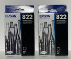 2-Epson 822 Black Ink Cartridges 08/2024 & 12/2024 Both New and Sealed In Pkg