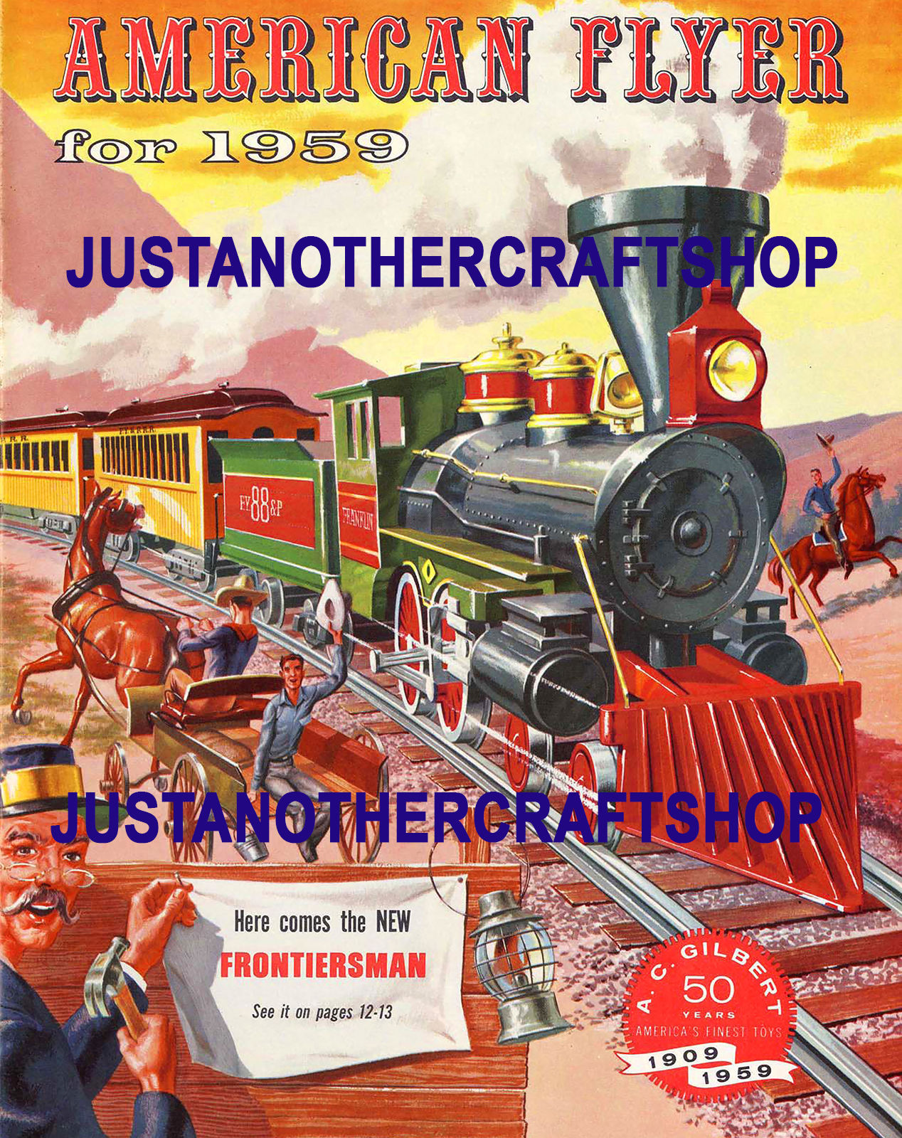 Gilbert American Flyer Trenes 1959 Talla Grande Póster Anuncio Cartel de Tienda