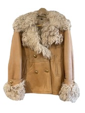 Authentic Coach Lamb Skin Shearling Coat Jacket Sz 10 Tan Beige