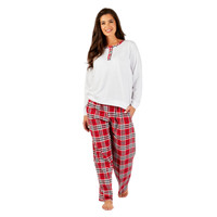SALE Womens Winter Check Flannel Cotton Pyjamas Set Long Sleeve Top Loungewear