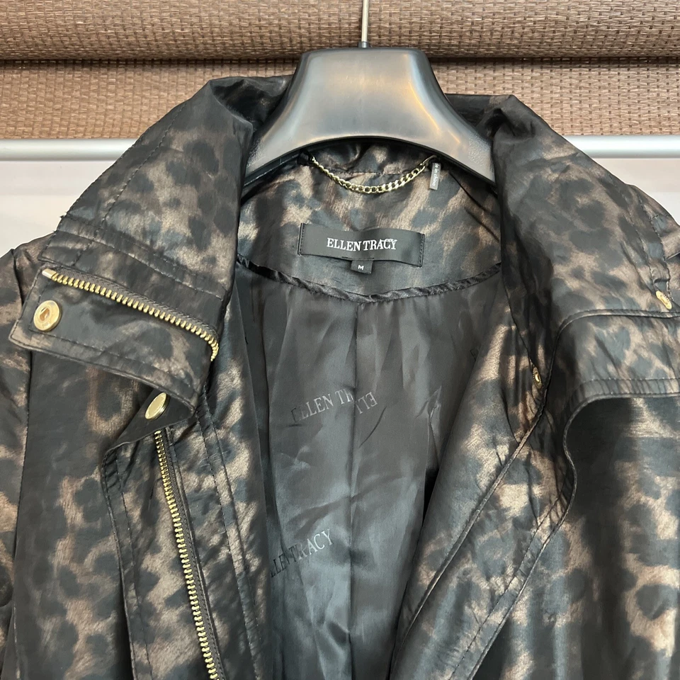 Ellen Tracy Leopard Print Rain/Trench Coat Size Medium - Image 3 of 4
