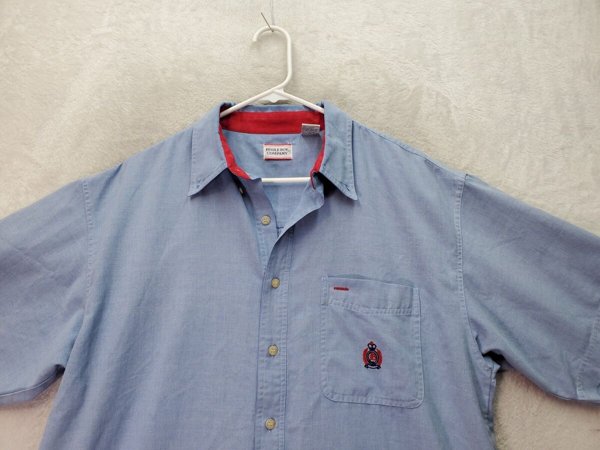 Bugle Boy Company Shirt Men Large Blue Polyester Short Bugle Boy Company Shirt Men Large Blue Polyester Short