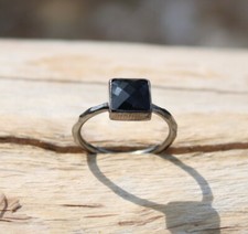 Black Oxidized Faceted Black Onyx Cushion Gemstone 925 Sterling Silver Ring Gift