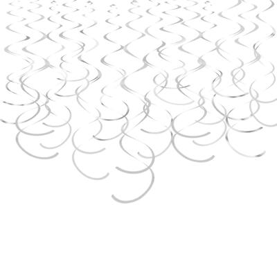 Silver Hanging Swirl Decorations Plastic Streamers Foil Swirls Ceiling Decora...