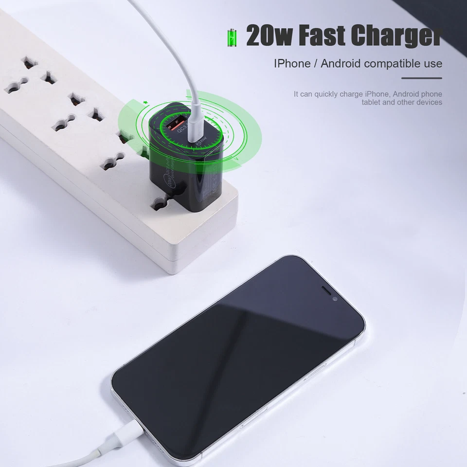 4Pcs PD 20W QC3.0 USB-C Dual Port Adapter Wall Charger For iPhone 14 SAMSUNG S22 - Image 3 of 4