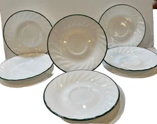 Set Of 6 Corelle by Corning Callaway Ivy Swirl 6 1/4" Diameter Saucers Green Rim
