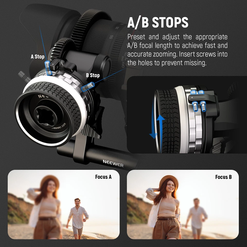 NEEWER Mini Follow Focus&A/B Paradas para Lente Diámetro Hasta 114 mm, PG001 (Plateado) Foto 3 de 4