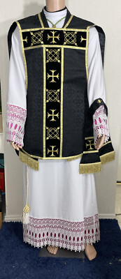 Black Fiddle Back Roman Chasuble with Accessories - Trastevere Collection