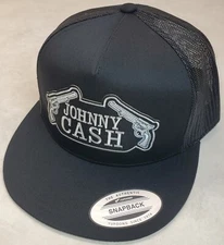 Johnny Cash Double Pistol Patch Trucker Hat / YP Classics 6006 Black/Black 