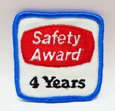 Safety Award Patch 4 Years Vintage Embroidered Red White Blue Iron On Workwear