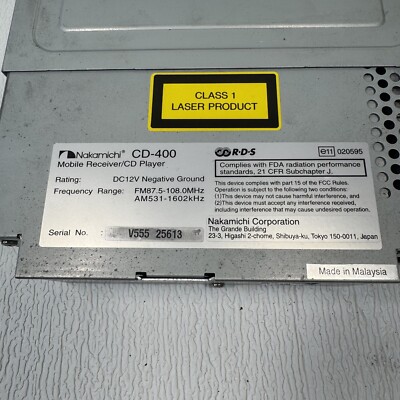 NAKAMICHI CD-400 CAR AUDIO CD PLAYER RADIO UNIT Mobilio Receiver NAKAMICHI CD-400 CAR AUDIO CD PLAYER RADIO UNIT Mobilio Receiver