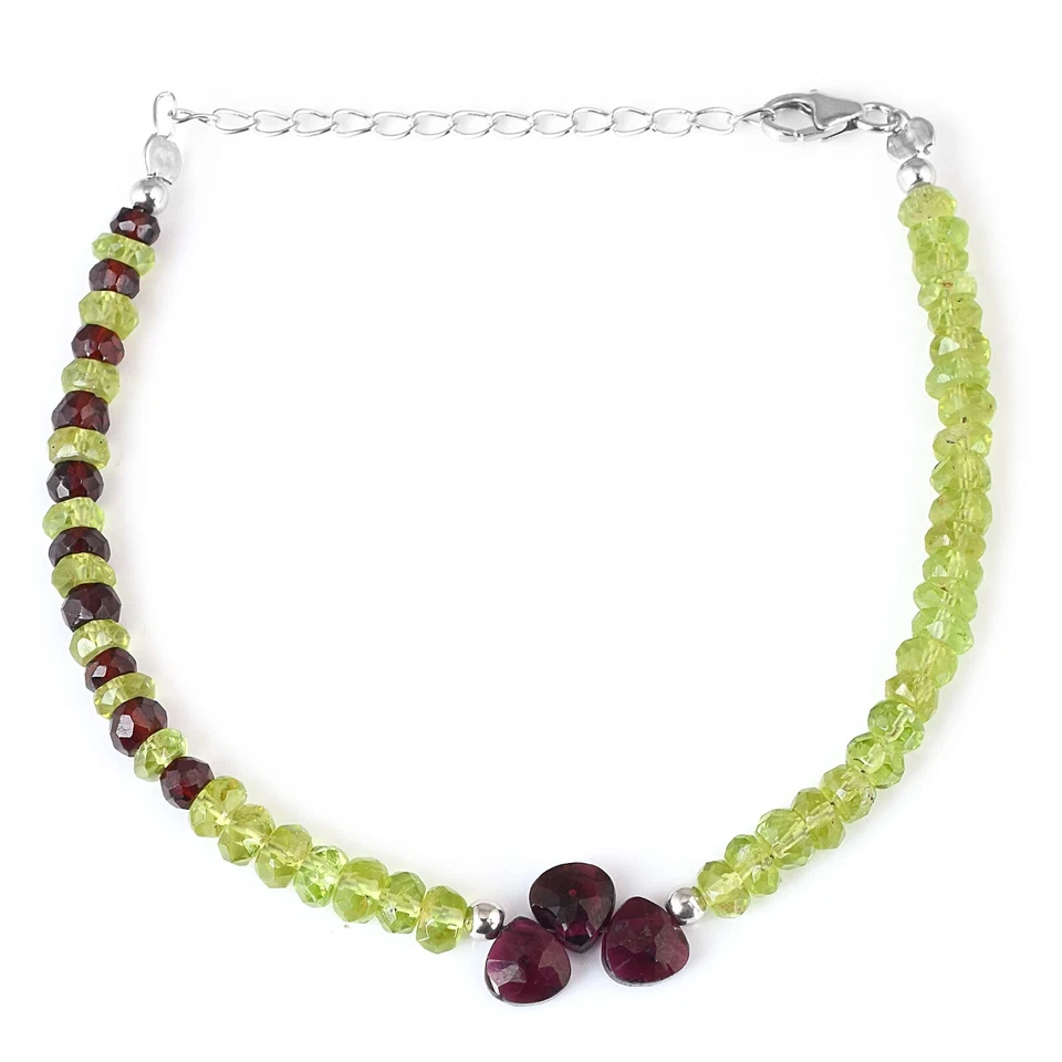 Mix Edelstein Natürlich Peridot & Granat Perlen 925 Sterlingsilber Damen Armband - Bild 4 von 4