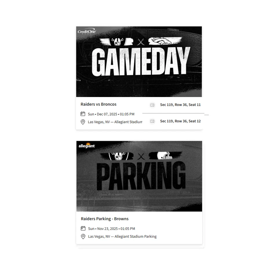 2 Tix + Parking LV Raiders vs Denver Broncos at Allegiant 12/7/2025 @ 1:05pm - Image 2 of 4