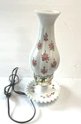 Vintage Milk Glass Hurricane Lamp Electric Pink Roses Floral Cottage Core Light
