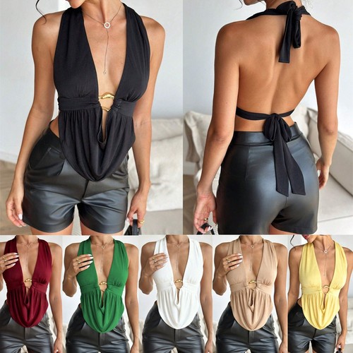 Women's Sexy Cowl Neck Tie Open Back Halter Going Out Tops Party Cute Clubwear