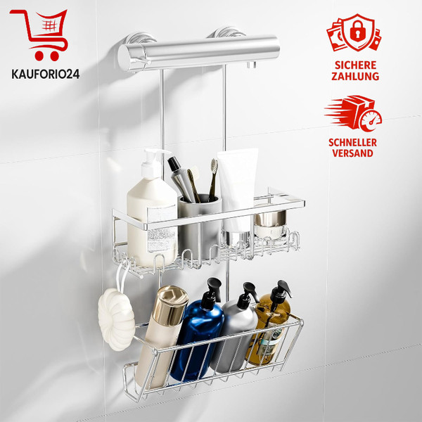 Duschablage HäNgend Ohne Bohren Shampoo Halterung Duschkorb Silber Badezimmer-image