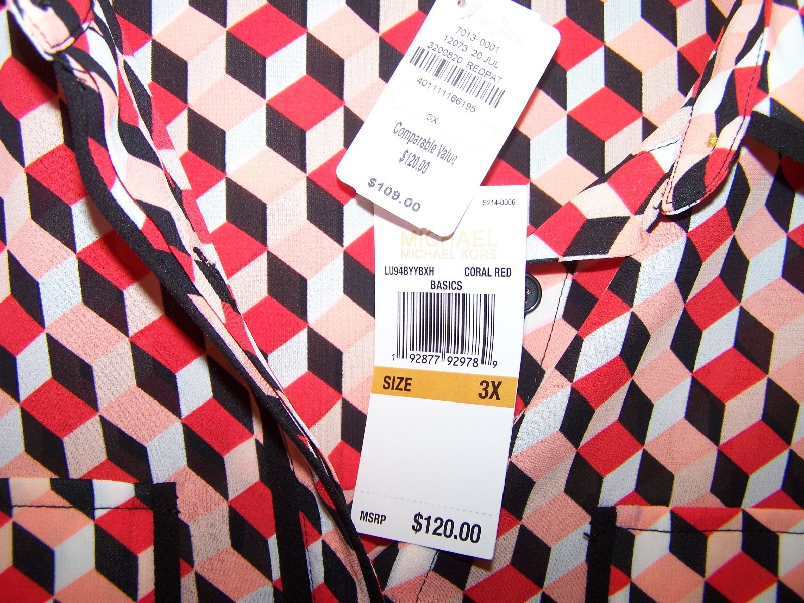 Michael Kors Womans Blouse Top Shirt Size 3X Orange Multicolor NWT thumbnail 3