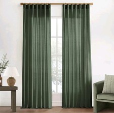 Moss Green Linen Curtains 96 Inches Long - 2 Panels
