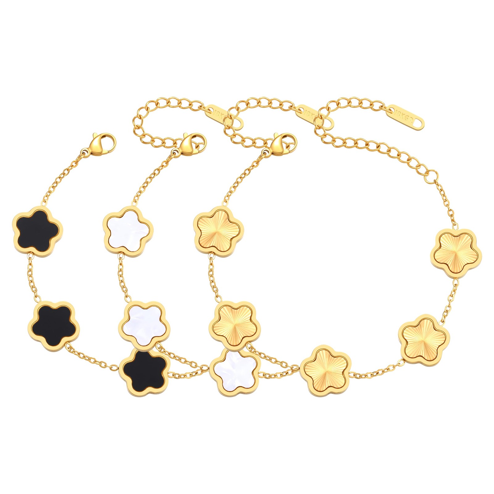 18K Gold Plated 3Pcs Four Leaf Clover Flower Bracelet Set for Women