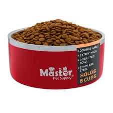 Stainless Steel Large Double Wall Dog Bowl with Anti Skid Base - Crimson Flame