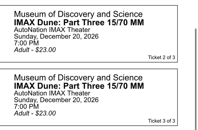 Dune: Part Three 15/70 MM at AutoNation IMAX Theater Fort Lauderdale Dec 20 7PM