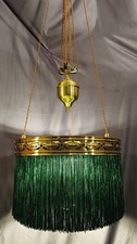 Art Nouveau Rise & Fall fringed brass counter weighted ceiling light. Restored.