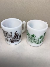 2 Vintage Hazel Atlas Mugs Children Mug Cowboys/Indians Milk Glass Davy Crockett