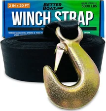 Boat Trailer Winch Strap with Hook, Heavy Duty Replacement for Hand Crank Traile