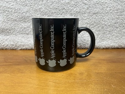 Vintage Apple Computer Inc Black Coffee Mug Silver Logo Tech Memorabilia 80s