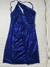 superdown Blue Shimmer Halter Mini Dress Sleeveless Stretch XS Party Clubwear